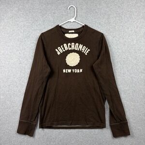 Abercrombie & Fitch T Shirt Mens Small Brown Embroidered Muscle Long Sleeve Y2K